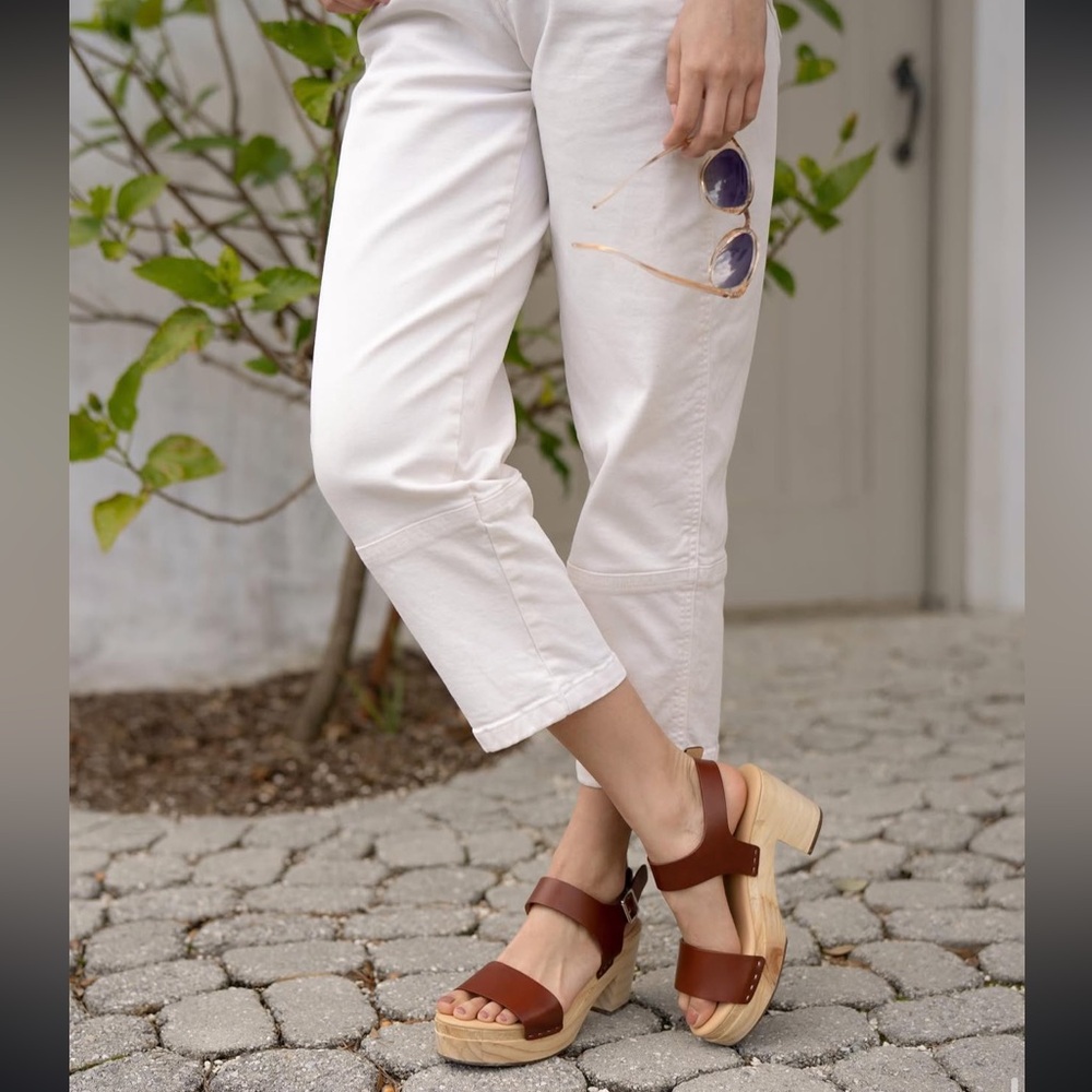 Nisolo x Anthropologie Leather All day open toe Clog in brandy New in box